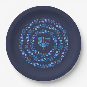 Happy Hanukkah Party Beautiful Blue Decoration Paper Plate