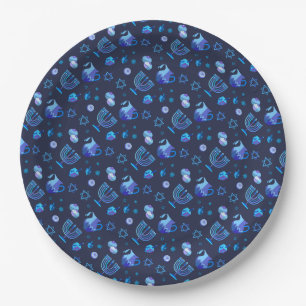 Happy Hanukkah Party Beautiful Blue Decoration Paper Plate