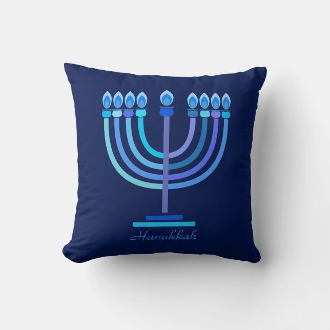 Happy Hanukkah Party Beautiful Blue Mandala Decor Cushion (Front)