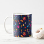 Happy Hanukkah Party Beautiful Decoration Coffee Mug<br><div class="desc">Happy Hanukkah Party Beautiful Decoration, Jewish Holiday, Coffee Mug and Cup. Jewish Holiday Hanukkah background with traditional Chanukah symbols - wooden dreidels (spinning top), doughnuts, gold menorah, candles, star of David and glowing lights wallpaper pattern. Hanukkah Festival Event Decoration. Jerusalem, Israel. Home > Kitchen & Dining > Drinkware > Mugs...</div>
