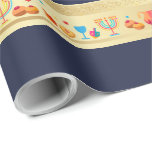 Happy Hanukkah Party Beautiful Decoration Wrapping Paper<br><div class="desc">Happy Hanukkah Party Beautiful Decoration, Jewish Holiday, Wrapping Paper. Jewish Holiday Hanukkah background with traditional Chanukah symbols - wooden dreidels (spinning top), doughnuts, gold menorah, candles, star of David and glowing lights wallpaper pattern. Hanukkah Festival Event Decoration. Jerusalem, Israel. Crafts & Party Supplies > Gift Wrapping Supplies > Wrapping Paper....</div>