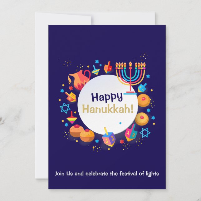 Happy Hanukkah Party Jewish Holiday Gold Menorah Invitation (Front)