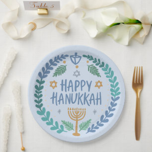 Happy Hanukkah Party Whimsical Cute Hand-Drawn  Paper Plate