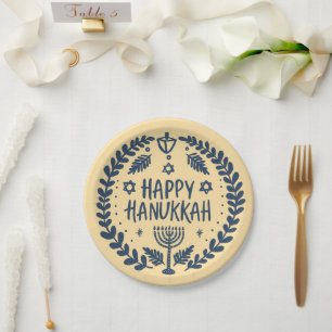 Happy Hanukkah Party Whimsical Cute Hand-Drawn Paper Plate