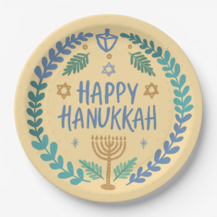 Happy Hanukkah Party Whimsical Cute Hand-Drawn  Paper Plate