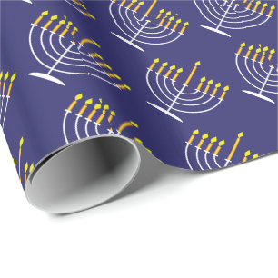 ✡ Happy Hanukkah pattern with Menorah Wrapping Paper