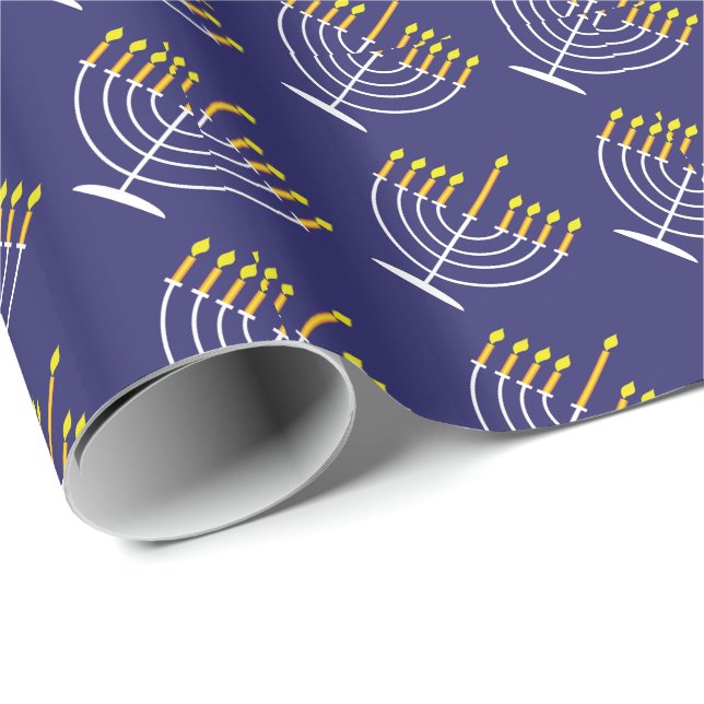 ✡ Happy Hanukkah pattern with Menorah Wrapping Paper (Roll Corner)