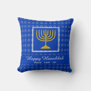 HAPPY HANUKKAH Peace Love Joy Customisable Blue Cushion