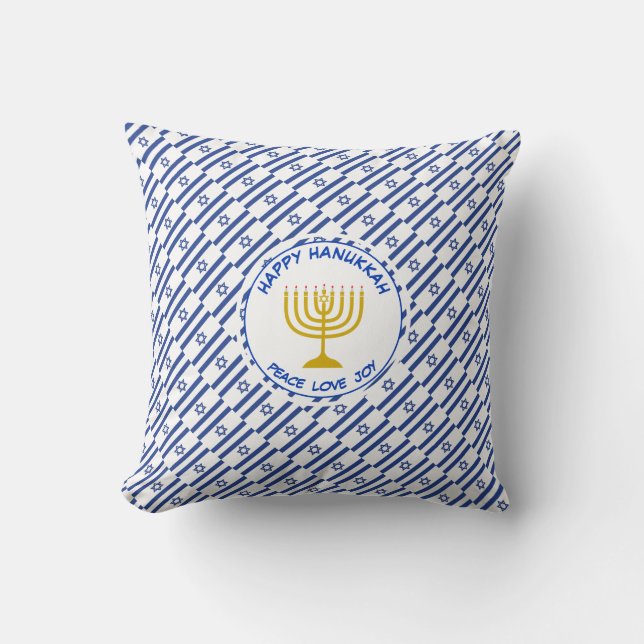 HAPPY HANUKKAH Peace Love Joy ISRAELI FLAG Cushion (Front)