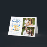 Happy Hanukkah Peace Love Latkes Festive 2 Photo Holiday Card<br><div class="desc">Send your Wishes with this Photo Holiday Card that feature a Hanukkah Script and Watercolor Jewish Holiday Symbols to highlight your greeting message.</div>