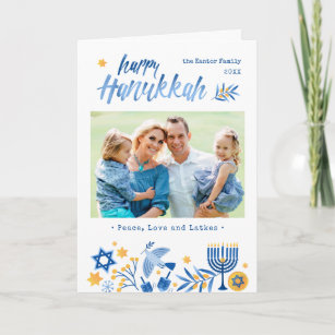Happy Hanukkah Peace Love Latkes Festive Photo Holiday Card