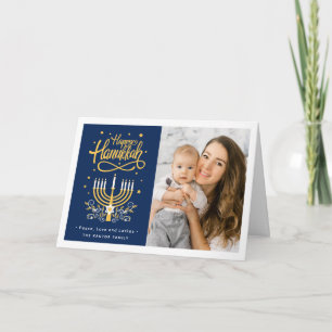 Happy Hanukkah Peace Love Latkes Lights Photo Holiday Card