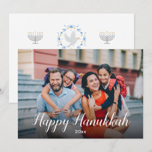 Happy Hanukkah Peaceful Joyous Modern Photo Holiday Card