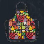 Happy Hanukkah Personalise Menorah Latkes & Stars  Apron<br><div class="desc">Make Bubbie (or anyone!) smile this Hanukkah / Chanukah and brighten up the family party with our Hanukkah / Chanukah personalised modern Geometric Aprons. Menorah, Potato Latkes, Dreidels, Doughnuts, Stars & Olive oil... Jewish Hanukkah Symbols- they are all here! Editable Hebrew reads 'Chanukah Sameach"- Happy Chanukah. Happy Hanukkah wishes... This...</div>
