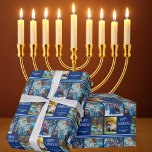 Happy Hanukkah Photo Collage Personalised Blue Wrapping Paper<br><div class="desc">This cute,  modern Happy Hanukkah wrapping paper features a classy layout of 4 family photos on a blue background with pretty white typography. This beautiful kids photo Chanukah gift wrap features your own child's photograph collage surrounding your message and family name.</div>