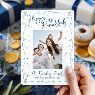 Happy Hanukkah Photo Whimsical Hand Drawn Playful Holiday Card
