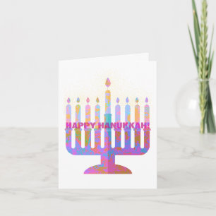 Happy Hanukkah Pink Menorah Photo Card