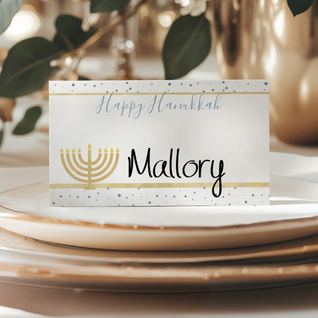 Happy Hanukkah Place Cards Blue & Gold Pattern (Happy Hanukkah Place Cards Menorah & Star of David
)