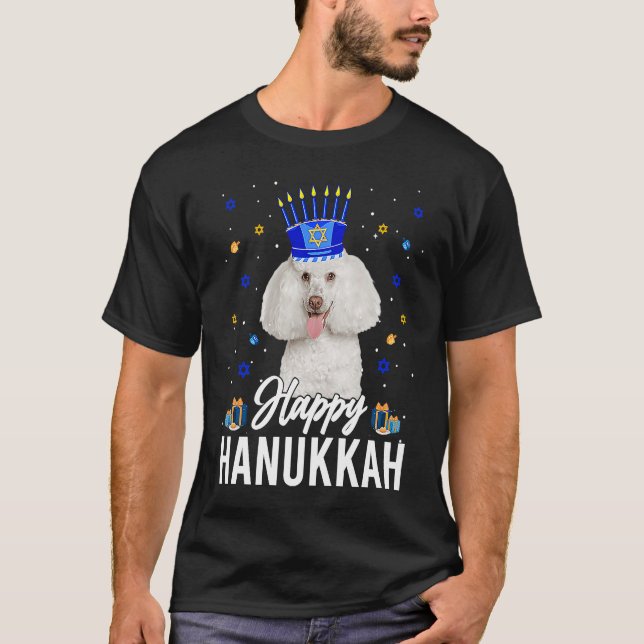 Happy Hanukkah Poodle Menorah Hat Jewish Hanukkah  T-Shirt (Front)