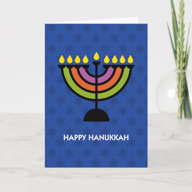 Happy Hanukkah Pop Art Menorah Holiday Card (Front)