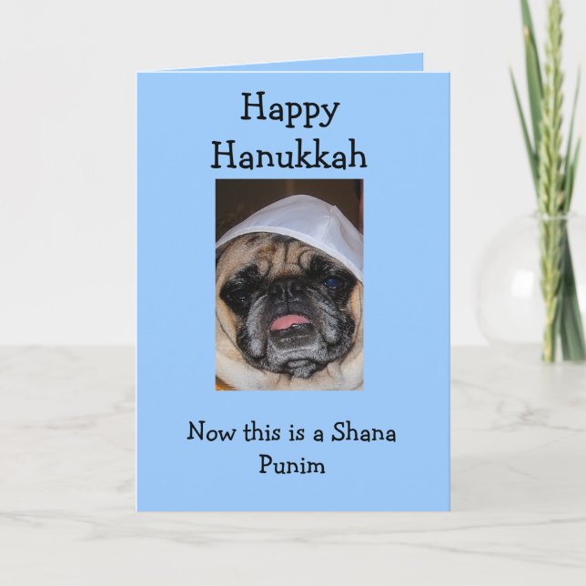 Happy Hanukkah Pug card (Front)
