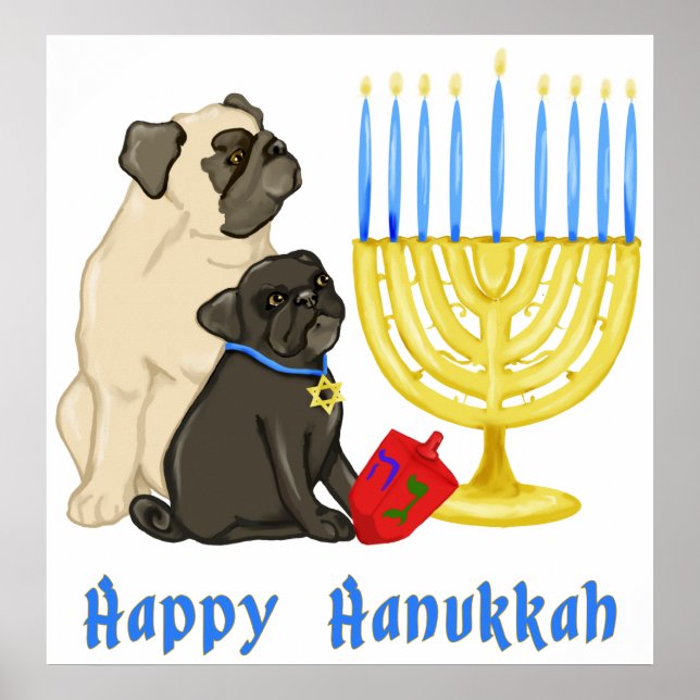 Happy Hanukkah Pugs and Menorah Poster - Customise (Front)