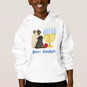 Happy Hanukkah Pugs with Menorah Tees and Sweats