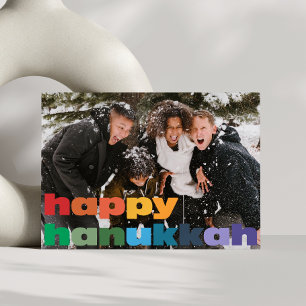 Happy Hanukkah Rainbow Typography Photo Overlay Holiday Card