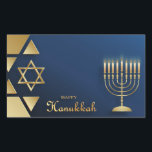 Happy Hanukkah Rectangular Sticker<br><div class="desc">Happy Hanukkah with Menorah and The Star of David Square Sticker The eight-day Jewish celebration known as Hanukkah or Chanukah commemorates the rededication during the second century B.C. of the Second Temple in Jerusalem, where according to legend Jews had risen up against their Greek-Syrian oppressors in the Maccabean Revolt. Hanukkah,...</div>