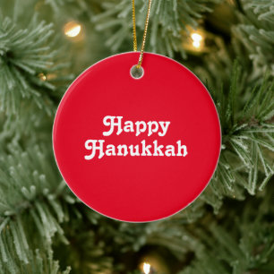 "Happy Hanukkah" red white Holiday party Ceramic Ornament