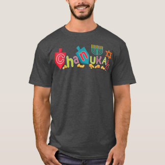 Happy Hanukkah Rhinestone Chanukah Menorah Dreidel T-Shirt