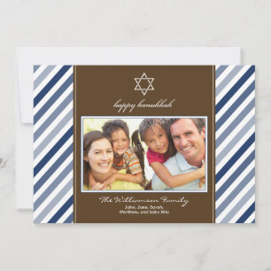 Happy Hanukkah Ribbon Family Holiday Card (navy)