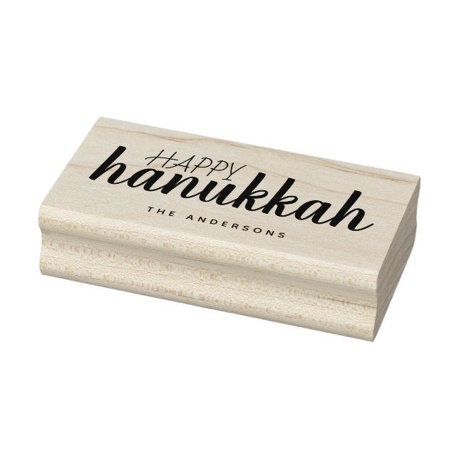 Happy Hanukkah Script Personalised Holiday Rubber Stamp (Stamp)