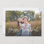 Happy Hanukkah Script Snow Photo Holiday Card<br><div class="desc">Celebrate Hanukkah with this chic photo card featuring modern script and snowfall.</div>