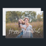 Happy Hanukkah Script Snow Photo Holiday Card<br><div class="desc">Celebrate Hanukkah with this chic photo card featuring modern script and snowfall.</div>