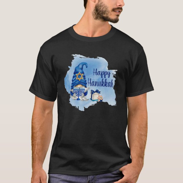 Happy Hanukkah Shalom Gnome Menorah Jewish T-Shirt (Front)
