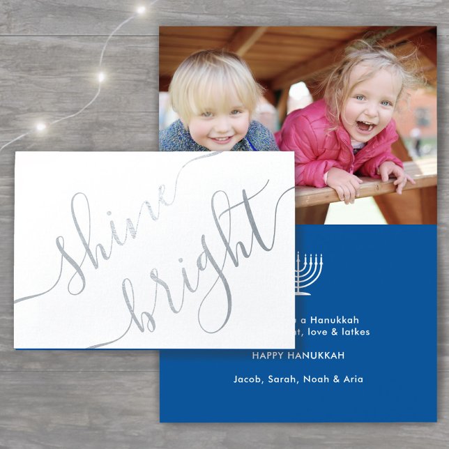 Happy Hanukkah Shine Bright Techelet Blue 1 Photo Foil Card (Creator Uploaded)