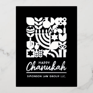 Happy Hanukkah Silver Foil Jewish Greeting  Holiday Postcard