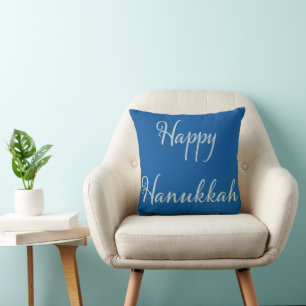Happy Hanukkah silver Tekhelet blue Throw Pillow