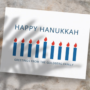 Happy Hanukkah   Simple and Modern Candle Greeting Holiday Postcard