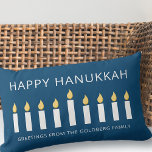 Happy Hanukkah | Simple and Modern Candle Greeting Lumbar Cushion<br><div class="desc">This is a simple,  minimalist and modern design of the Menorah or temple candlesticks.</div>