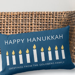 Happy Hanukkah Simple and Modern Candle Greeting Lumbar Cushion