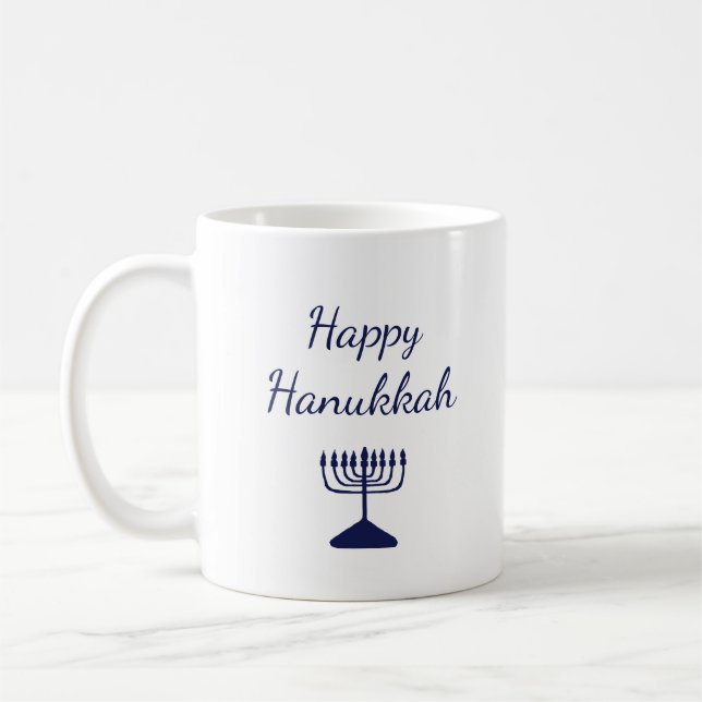 Happy Hanukkah Simple Blue Menorah  Coffee Mug (Left)