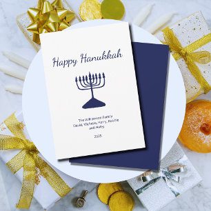 Happy Hanukkah Simple Blue Menorah Holiday Card