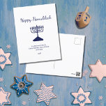 Happy Hanukkah Simple Blue Menorah  Holiday Postcard<br><div class="desc">Happy Hanukkah Holiday postcard,  with a simple blue menorah and script typography design. With blue customisable lettering,  you can add your own information. A festive way to send well wishes to friends and loved ones.</div>