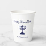 Happy Hanukkah Simple Blue Menorah  Paper Cups<br><div class="desc">Happy Hanukkah Blue Holiday paper cup,  with a simple blue menorah and script typography design. With blue customisable text,  you can add your own information. A festive way to celebrate with friends and loved ones.</div>
