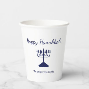 Happy Hanukkah Simple Blue Menorah  Paper Cups