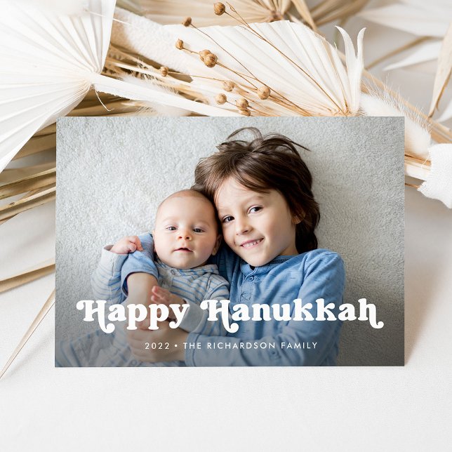 Happy Hanukkah | Simple Boho Photo Overlay Holiday Card (Creator Uploaded)