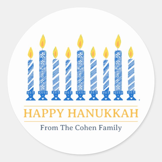 Happy Hanukkah | Simple Elegant Candle Greeting  Classic Round Sticker (Front)