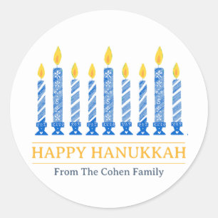 Happy Hanukkah   Simple Elegant Candle Greeting  Classic Round Sticker